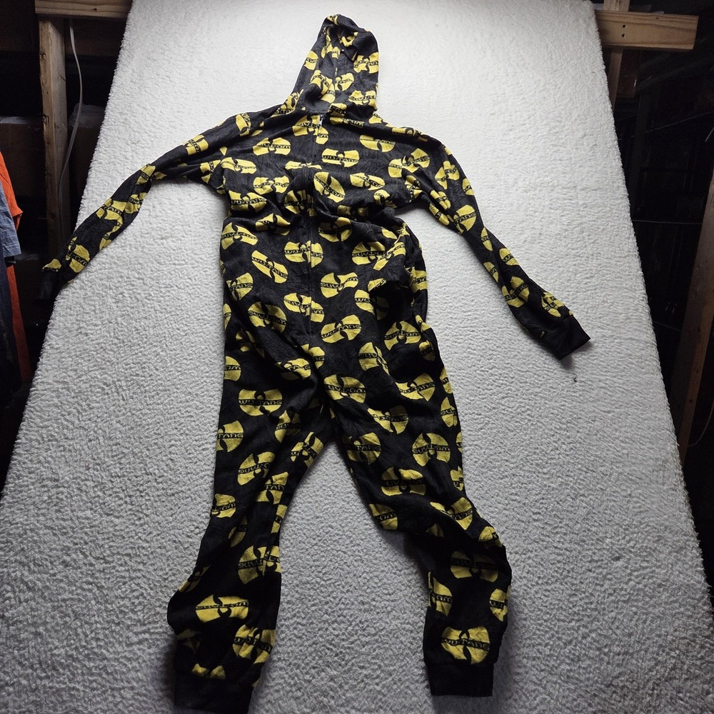 Wu-Tang Clan One-piece Mens L Black Fleece Hooded Zip One Piece Pajama Sleepwear